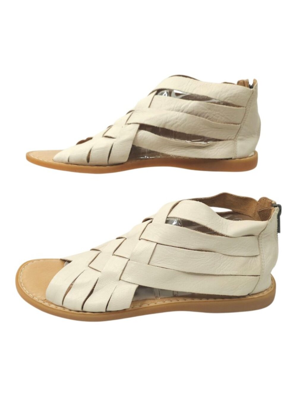 Born Gladiator Sandals Women 11 Off White Cream Leather Caged Back Zip Flat Boho